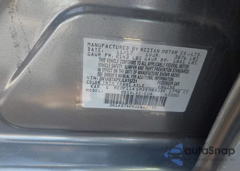 2018 Nissan Sentra Sv из США, поврежденный, VIN 3N1AB7APXJL615231